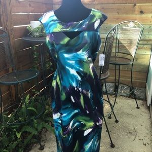 Sleeveless tropical sheath dress